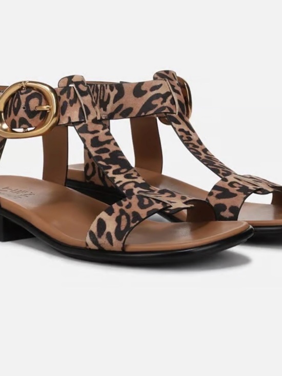 Naturalizer Shoes - Naturalizer Brandy Leopard Print T-Strap Sandals - Tan and Black